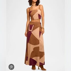NWT Ramy Brook Jeannie Faux Suede Patchwork Maxi Skirt
